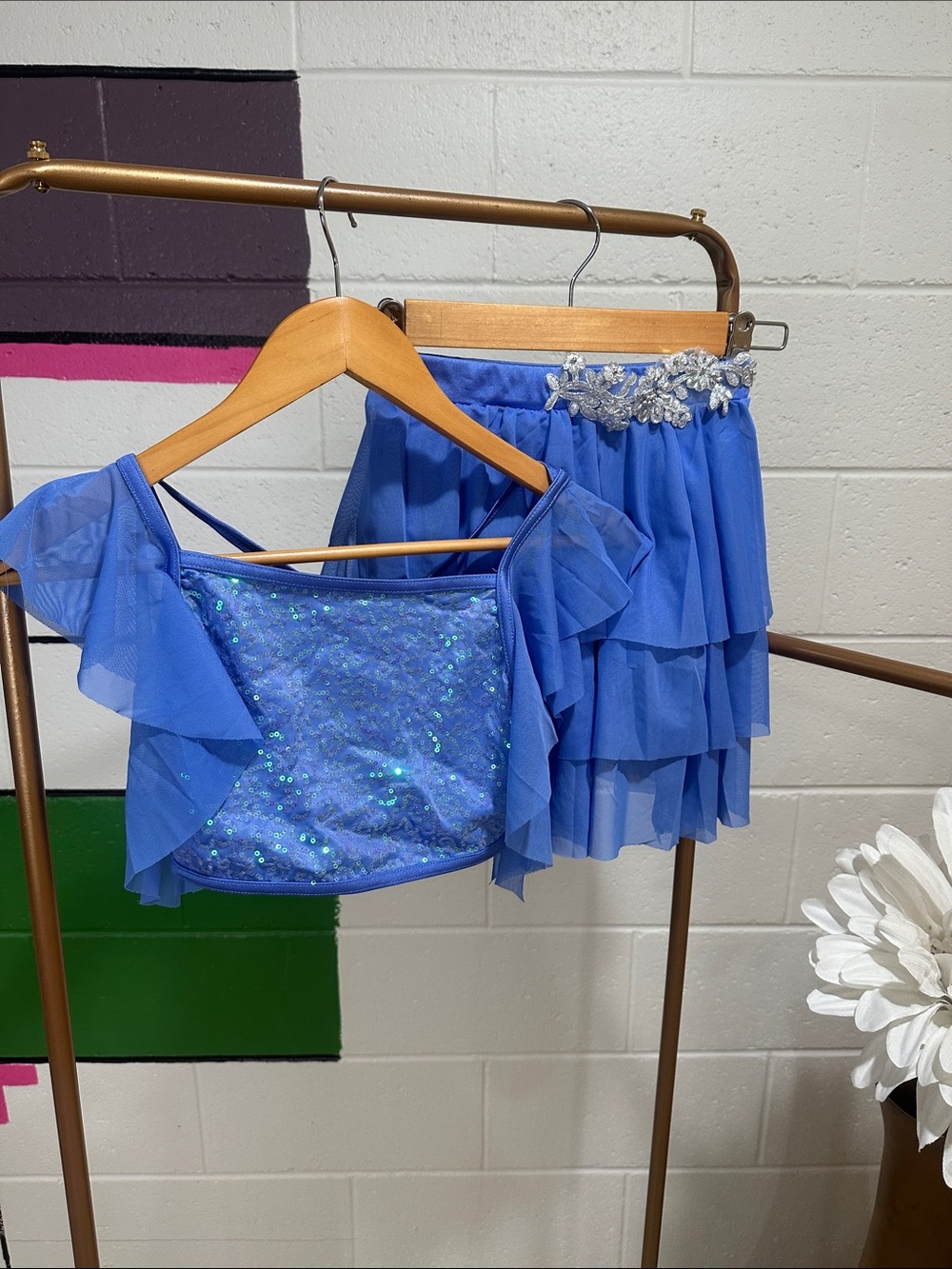 Blue Sequin Two-Piece Dance Set
